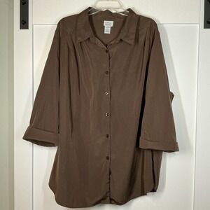 Only Necessities Blouse Women's Brown Plus Size 2X Button Down Neutral‎